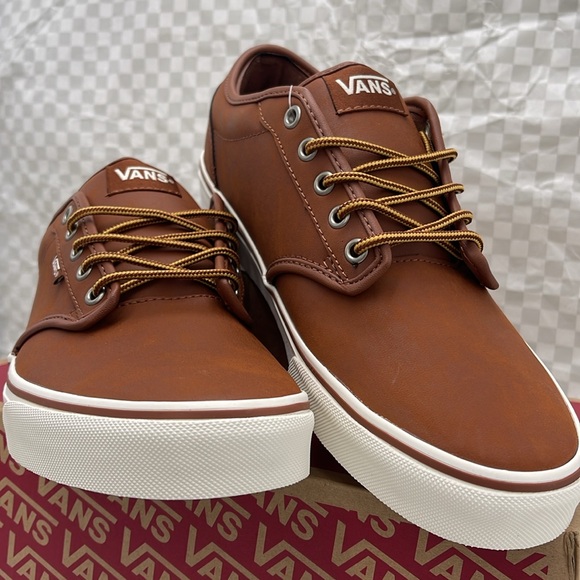 Vans Men’s Brown Leather Sneakers White Accents Atwood (Leather)Brown/Mashmallow - Picture 5 of 16